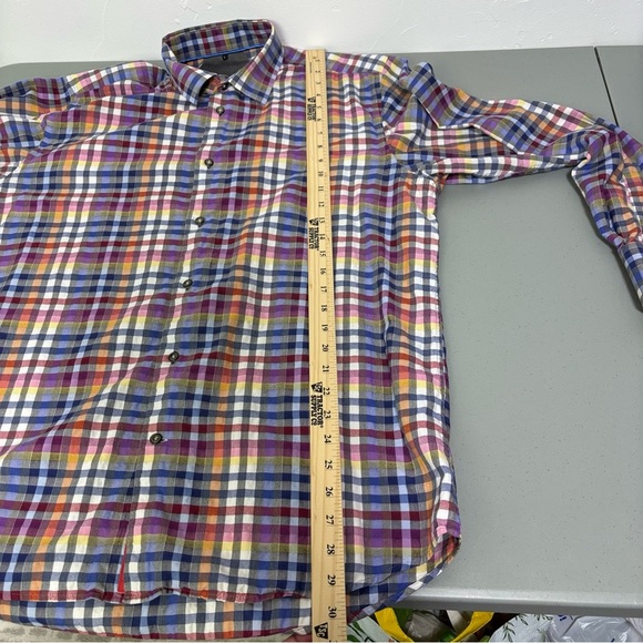 Visconti Black Men's Large Dress Shirt Plaid Check Colorful Multicolor BUTTONS - Picture 10 of 10